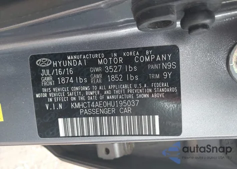 2017 Hyundai Accent Se from USA, damaged, VIN KMHCT4AE0HU195037